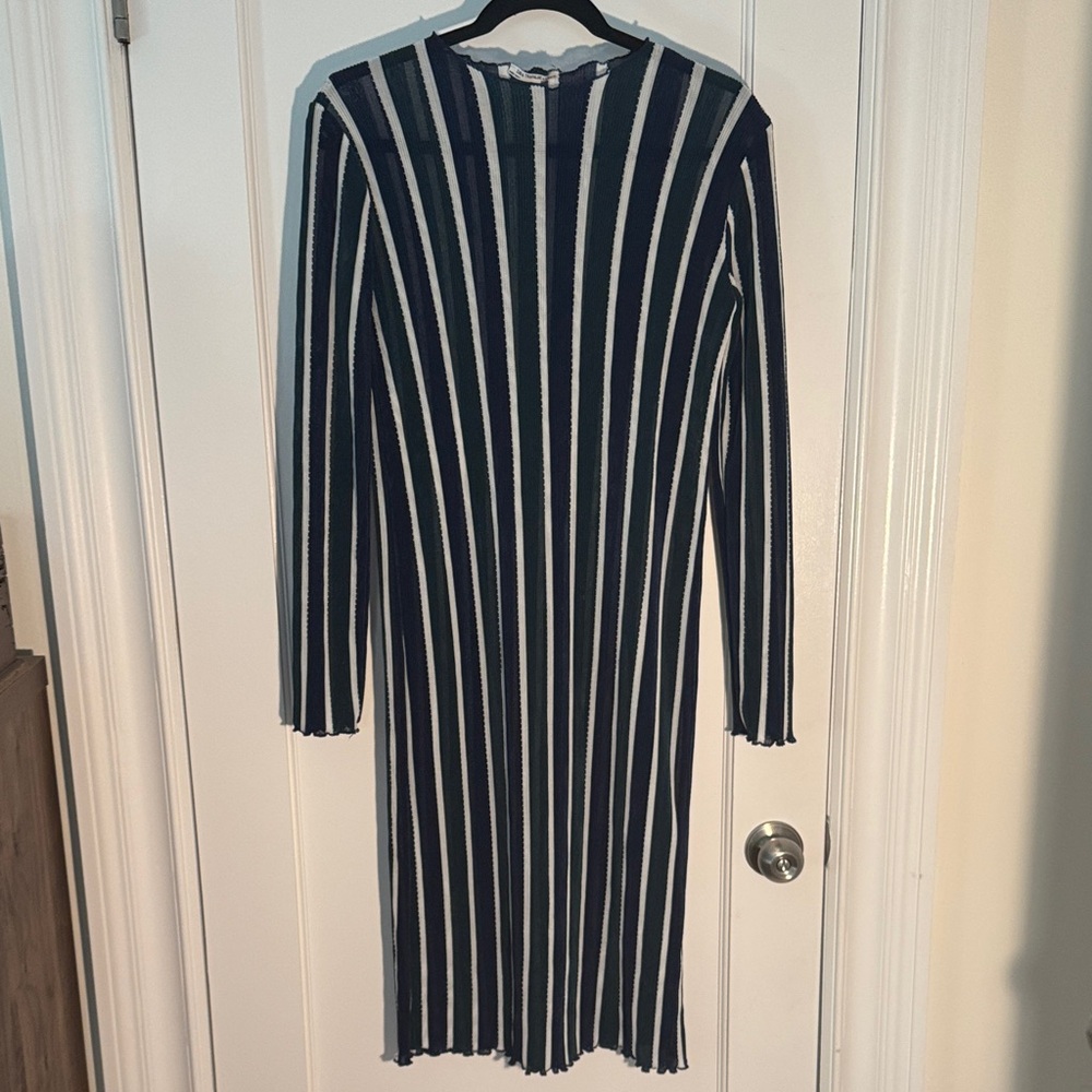 Zara Navy and White Striped Long Sleeve Dress